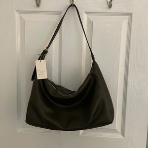 Shoulder bag.  Olive green/taupe faux leather